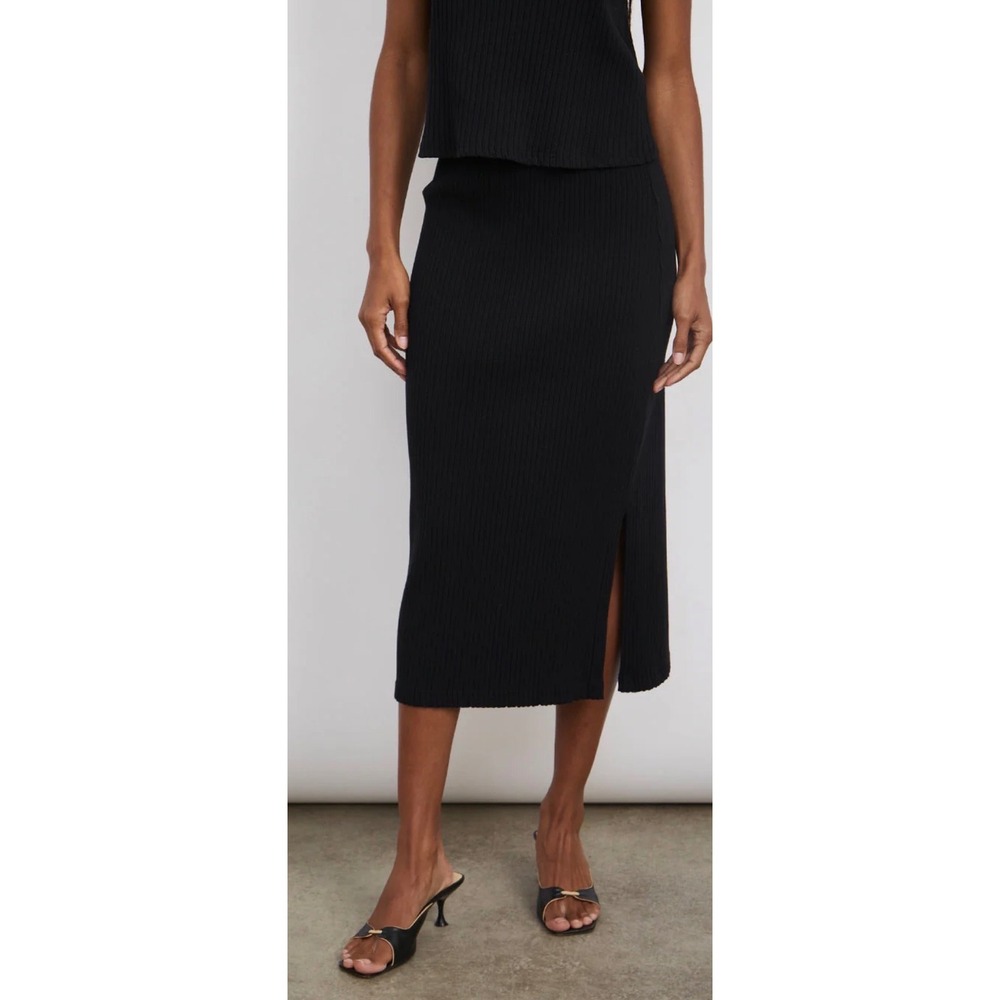 Rails‎ Angie Ribbed Midi Skirt Black Side Slit High Waist Medium 842A-272-001